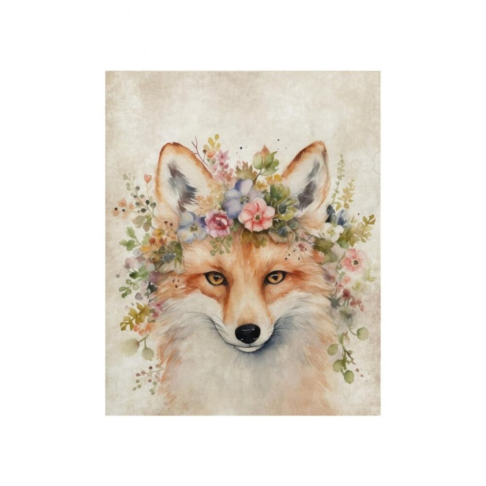 Baby Plum Fox Portrait Garland Unframed Canvas Wall Art  16" X 20"